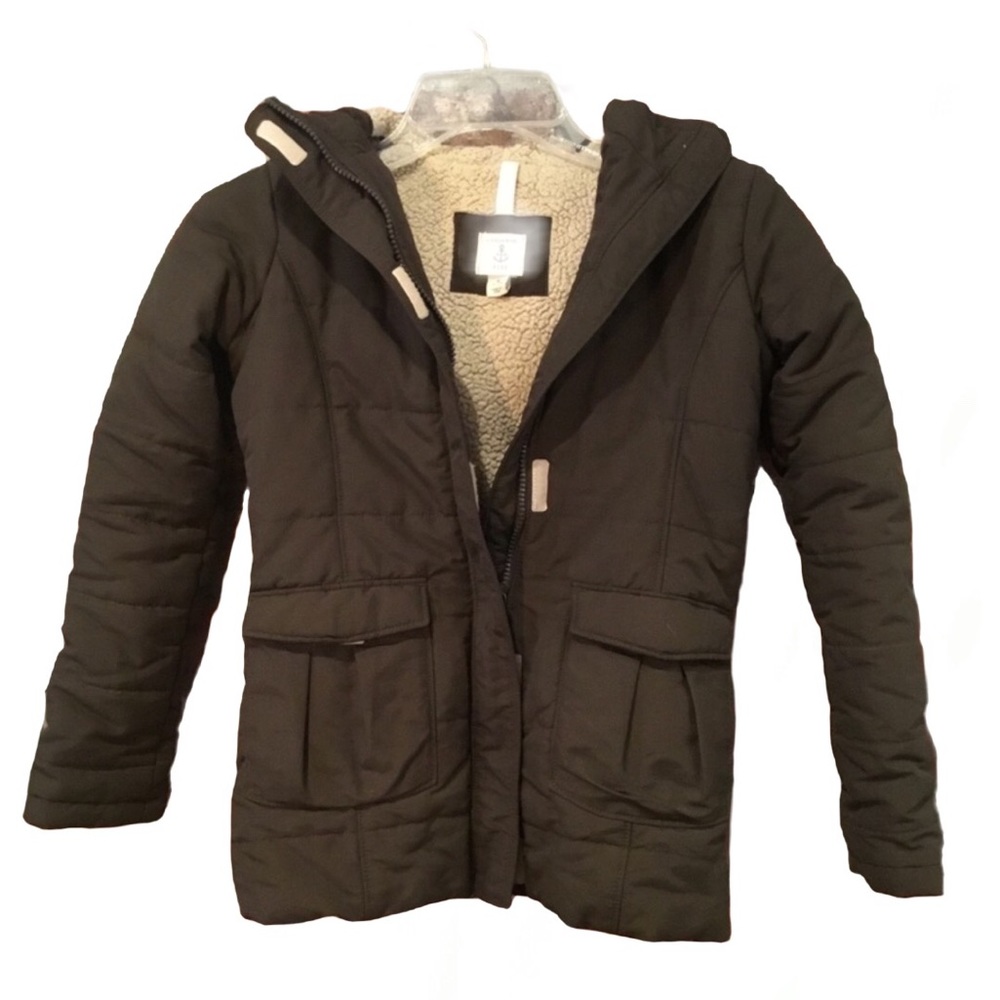 Lands End Sherpa lined chocolate brown winter coat. Sz Small